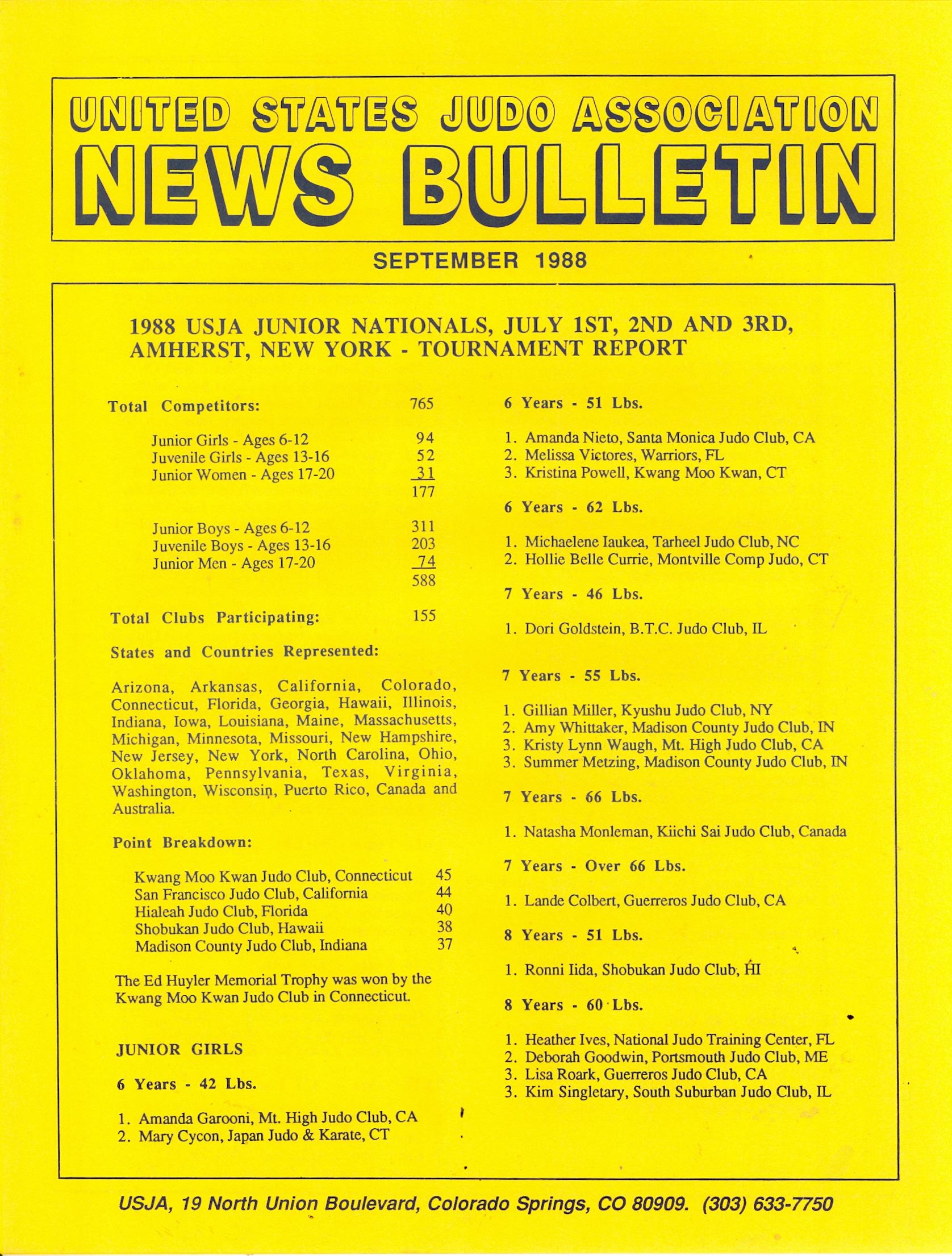 09/88 United States Judo Association News Bulletin